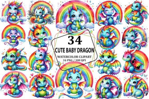 Download Cute Rainbow Baby Dragon Clipart PNG - Baby Collection