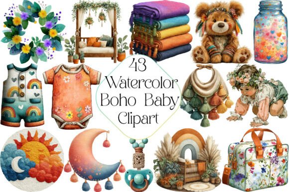 Download Watercolor Boho Baby Clipart - Baby Collection