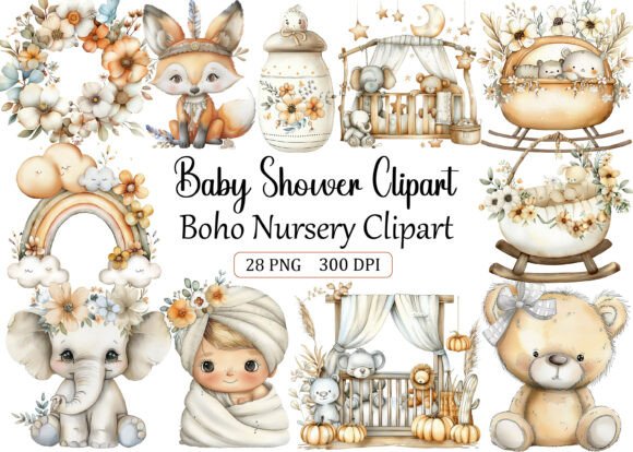 Download Baby Shower Clipart Boho Nursery Clipart - Baby Collection
