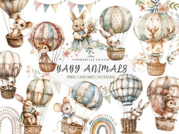 Download Neutral Baby Clipart, Animals - Balloons - Baby Collection