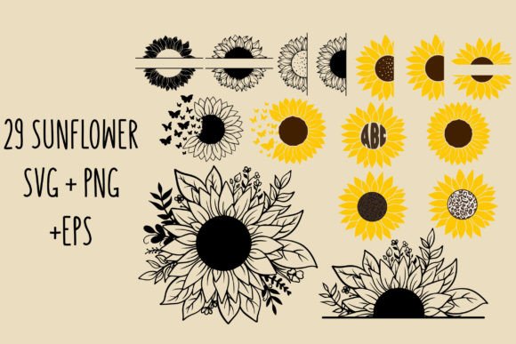 Download Sunflower SVG Bundle Outline Artwork - Sun Collection
