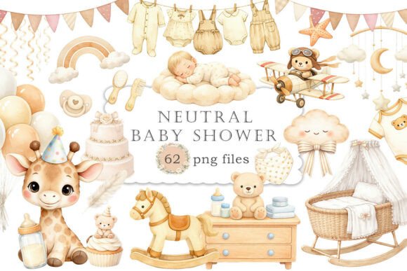 Download Neutral Baby Shower Clipart Watercolor - Baby Collection