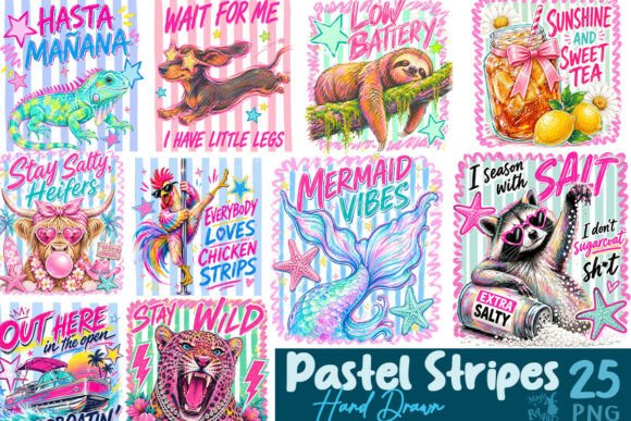 Download Pastel Stripes Hand Drawn Bundle - Pastel Collection