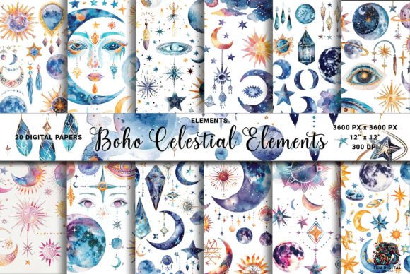 Download Boho Celestial Elements White Background - Elements Collection