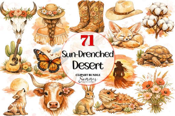 Download Sun-Drenched Desert Western Boho Clipart - Sun Collection