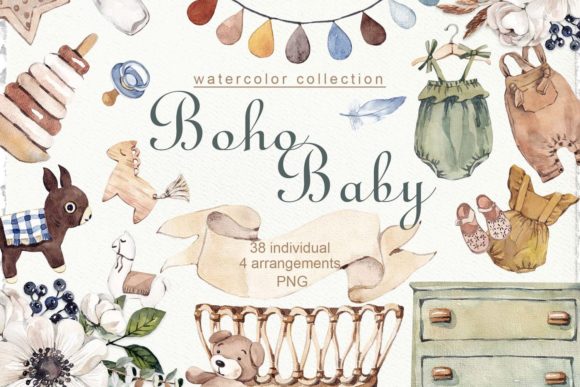 Download Watercolor Boho Baby Clipart - Baby Collection