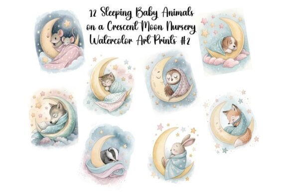 Download Sleeping Baby Animal on Crescent Moon - Baby Collection