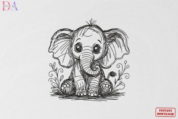 Download Cute Baby Elephant Sketch Animal Art - Baby Collection