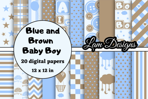 Download Blue and Brown Baby Boy Digital Papers - Baby Collection