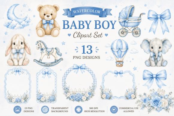 Download Blue Nursery Watercolor Baby Shower - Premium Resources