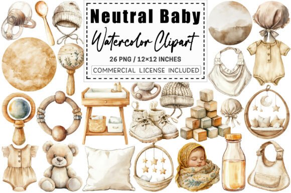 Download Watercolor Neutral Baby Clipart. - Baby Collection